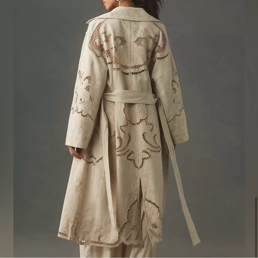 Avec Les Filles Anthropologie cutwork linen trench coat M NWT